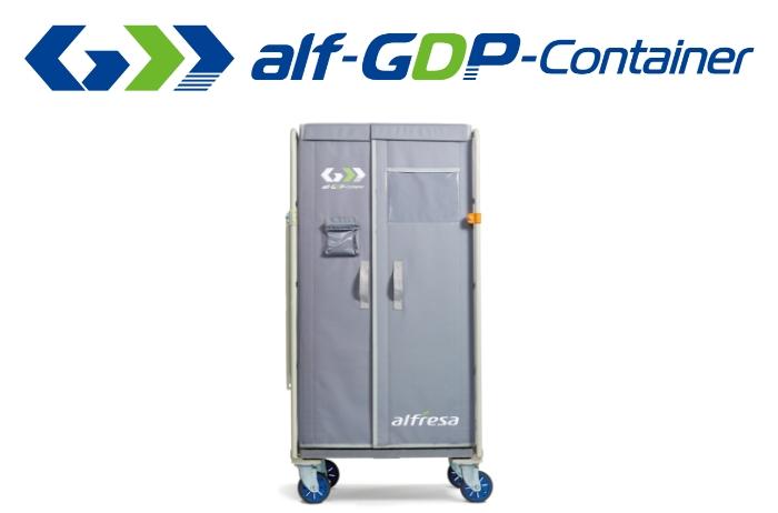 拠点間への輸送時に使用するalf-GDP-®Containerは電源が不要であり2～8℃を12時間以上キープ。高性能真空断熱材（VIP）を搭載し、長時間・高精度の温度管理を可能にしました。